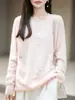 Suéter de Tricô com Gola Redonda de Lã Cashmere Novo Outono/Inverno 2026 Manga Longa Feminino Uva Com Contas Suéter Top de Lã Escovada