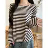 Camiseta de manga larga a rayas estilo francés, corte relajado, para mujer, nueva colección otoño 2026, corte holgado, cuello redondo, top básico