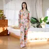 Gato Rosa Cálido Cumpleaños Todo Algodón Doble Capa Gasa Ropa de Casa para Mujer Primavera y Otoño Manga Larga Pantalón Largo Conjunto de Pijama para Mujer Se Puede Usar al Aire Libre