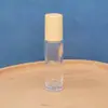 Botella de Vidrio Cilíndrica Transparente Marrón con Rodillo, Botella de Vidrio Escarchado con Rodillo para Cuidado de la Piel, Botella de Vidrio con Rodillo para Aceites Esenciales de Belleza