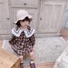 Falda para Niñas Cuello Grande Encaje Cuadros Falda de una Pieza Falda de Princesa 21 Primavera Nueva Ropa Infantil de Comercio Exterior para 3-8 Años