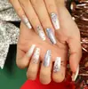 Uñas Portátiles de Navidad Copo de Nieve Amor Brillo Manicura Uñas Postizas Cortas Almendra Mariposa Uñas Largas Europeas y Americanas Venta al por Mayor