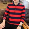 Camiseta de manga comprida primavera e outono, camisa polo masculina da moda, nova blusa listrada casual para jovens
