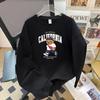 Camiseta Blanca Casual para Mujer de Estilo Universitario Californiano con Estampado de Oso Blanco, Cuello Redondo, Manga Larga, Holgada, Transfronteriza Europea y Americana, Adecuada para Verano