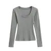 Camiseta Básica de Manga Larga con Cuello en U Ajustada a la Cintura Tendencia Otoño Nueva Sólida Simple Versátil Ajustada Camiseta Interior