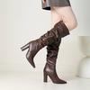 Botas Longas Acima do Joelho Estilo Novo 2026 para Mulheres, Botas Elegantes com Salto Bloco Emagrecedoras com Pregas, Botas de Equitação Justas