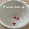 Collar de Corazón de Resina Roja en Plata de Ley S925, Estilo Elegante y Realzador del Cutis, Joyería Coreana Brillante de Dongdaemun
