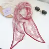 Bufanda Larga de Chifón con Lunares y Flores Estilo Coreano para Mujer, Delgada y Amigable con la Piel, Bufanda de Cuello Suave y Versátil para Primavera y Verano
