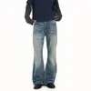 Pantalones de Pierna Ancha con Bolsillo Trasero en Capas y Bigotes de Gato Lavado Americano para Hombre LKTM Marca Moderna Unisex Pantalones Largos