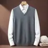 Colete de malha grossa de 340g para homens, novo modelo outono e inverno 2026, suéter masculino de cor sólida para camada base, casual de negócios para meia-idade