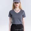 Camiseta Sencilla de Algodón Tipo Seda de Color Sólido, Manga Corta, Verano, Textura de Seda de Hielo, Hombro Normal, Corte Regular, Estilo Holgado, para Mujer