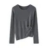 Suéter de Punto Fino de Lana Nuevo Otoño/Invierno 2026 para Mujer, Cuello Redondo, Manga Larga, Botones Laterales, Color Sólido, Corte Holgado, Camiseta Base