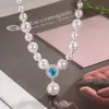 Colar de Pérola Água-Marinha Prata Triturada para Meninas Design de Nicho Temperamento de Alta Classe Pingente Versátil Item Quente de 2024 Luxo Leve