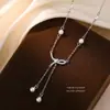 Collar de Plata S925 con Lazo y Borla de Perla para Mujer, Diseño de Nicho de Lujo Ligero, Regalo de San Valentín, Collar de Cadena para Clavícula