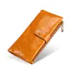 Billetera de Mujer de Venta Caliente Transfronteriza Piel Genuina Billetera Larga Múltiples Ranuras para Tarjetas Bolso de Mano Rfid Cuero de Cera de Aceite Retro Billetera para Monedas