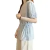 Moda Verão Feminina Plus Size Japonesa e Coreana Estilo Coreano Jovem Gola Redonda Manga Bufante Cintura com Cordão Camisa Versátil Emagrecedora para Mulheres