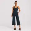 Conjunto de yoga transfronteiriço com lindo top de ioga com decote halter nas costas, conjunto de calças cropped de perna larga de cintura alta de secagem rápida para corrida e fitness para mulheres