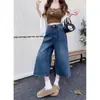 Calça jeans cropped reta americana retrô com lavagem desgastada para mulheres, moda verão, corte solto, plus size, perna larga, jeans comprimento 8/10