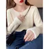 Suéter de Punto con Cuello Redondo Estilo Coreano para Mujer, Nuevo para Primavera 2026, Camiseta Base Engrosada Cálida con Forro Polar, Top Simple para Llevar por Debajo