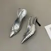 Sandalias de Tacón Alto Stiletto Punta Fina Espalda Descubierta para Mujer Primavera/Verano 2026 Estilo Elegante con Moño Sandalias de Tacón Alto de una Sola Correa Punta Cerrada