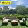 Combinação de mesa de centro e sofá de madeira maciça para lazer ao ar livre, personalização de sofá de tronco de mármore para pátio de jardim ao ar livre