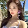 Estilo Férias de Verão, Lindos Brincos com Franjas de Flores para Mulheres, Brincos de Luxo Leve e High-End para a Praia, Brincos Únicos e Bonitos