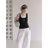 Camisola de estilo francés con bloques de color en capas, tipo dos piezas, para mujer, prenda exterior de verano, top de punto sin mangas de seda helada
