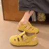 Nuevas Chanclas de Mujer Verano 2026 Moda Retro Estilo Mori Doble Uso Huecas de Suela Gruesa Cerradas de Punta Jaula de Cerdo Semi-Planas