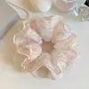 Goma para el pelo de encaje floral rosa de doble capa para primavera y verano para mujer, Lazo para moño estilo perezoso, Accesorio para el pelo extragrande