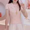 Camisa rosa de manga corta estilo chino, nuevo estilo de verano para mujer, elegante y versátil, top adelgazante