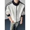 Nueva Chaqueta Casual de Gran Tamaño para Hombre de Primavera y Otoño con Tres Rayas, Cuello Alto, Cremallera Color Block, Manga Raglán Suelta