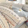 Conjunto de cama de quatro peças 100% algodão classe A, lençol de cama 100% algodão, capa de edredom de gaze dupla camada, lençol de cama, lençol com elástico, conjunto de três/quatro peças para dormitório individual/duplo