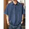 Comércio Exterior High-End Jeans Verão Estilo Americano Lapela Manga Curta Camisa Solta Alta Qualidade Masculina Manga Curta Estilo Fino Tendência Tempo
