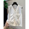 Chal de Ropa Exterior Plegado de Cuello en V de Alta Gama Estilo Francés Coreano para Mujer, Top sin Mangas Súper Bonito de Verano Ins