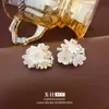 Pendientes de Hortensia Tridimensionales de Dopamina de Aguja Plateada Pendientes Franceses de Lujo Ligero con Pétalos Pendientes Delicados y Suaves para Mujer