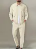 Conjunto deportivo casual europeo para hombre de talla europea, conjunto de dos piezas de cárdigan de color liso con cuello vuelto y pantalones largos para primavera y otoño, ropa de hombre de moda