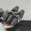 Zapatos de noche estilo lazo francés, planos grises de punta fina, nueva colección otoño/invierno para mujer, tacón grueso y zapatos Mary Jane con forro de felpa