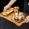 Conjunto de Louça Dourada para Restaurante de Churrasco em Aço Inoxidável Coreano - Jogo de Mesa, Hashis Dourados, Colher, Copo de Água, Prato de Molho, Prato para Ossos, Comercial