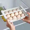 Caja de almacenamiento de huevos para refrigerador, caja ahorradora de espacio, grado alimenticio, bandeja de huevos tipo cajón deslizante, estante de refrigeración de alimentos
