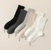 Calcetines de media pantorrilla para mujer de primavera y otoño, a rayas, con volantes, sin costuras, holgados, adecuados para mocasines, estilo británico, calcetines largos para otoño e invierno