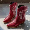 Botas vaqueras occidentales de tacón grueso de nuevo estilo para comercio exterior transfronterizo con bordado en forma de V, botas de montar estilo calcetín, botas retro de media pantorrilla con punta cuadrada