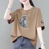 Ropa de maternidad de comercio exterior transfronterizo, camiseta de manga corta de sobreproducción para mujer, corte holgado, talla grande, adelgazante, que disimula el abdomen, top moderno estilo coreano