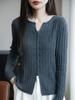 Top de Punto Corto para Mujer con Cuello en V y Abertura Estilo Francés Diseño Nicho Ajustado Camiseta Versátil Adelgazante Base
