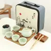 Juego de Té de Cerámica Dehua Ge Kiln Caja de Regalo Pequeña Juego de Té Kung Fu Cerámico Venta al por Mayor Personalizado Regalo para Evento de Inauguración Juego Pequeño