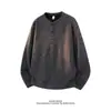Nova Camiseta Masculina Primavera/Outono 2026 Estilo Old Money Casual Americano Preguiçoso Tie-dye Gola Henley Manga Longa Camiseta Top Masculino
