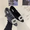 Sapatos Mary Jane de lã com salto grosso e fivela quadrada de strass estilo francês para pessoas baixinhas, versáteis e elegantes com design de fivela rasa
