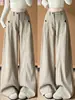 Pantalones de Traje de Pana Caqui con Botones para Mujer Otoño 2026 Nuevos de Cintura Alta Adelgazantes Petite Casual de Pierna Ancha