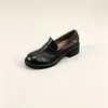 Zapatos Planos de Estilo Británico Retro Versátiles Simples para Mujer, para el Trabajo, Punta Redonda, Tacón Grueso, Zapatos Pequeños de Cuero, Moda No