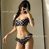 Traje de baño sexy de chica caliente de 4 colores con tiras, lunares, hombros descubiertos, estilo europeo y americano, bikini para sesiones de fotos en la playa y vacaciones