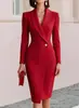 Nuevo producto transfronterizo de Amazon: Vestido midi bodycon de manga larga, con un botón, que ciñe la cintura, atuendo elegante y profesional para banquetes de mujeres